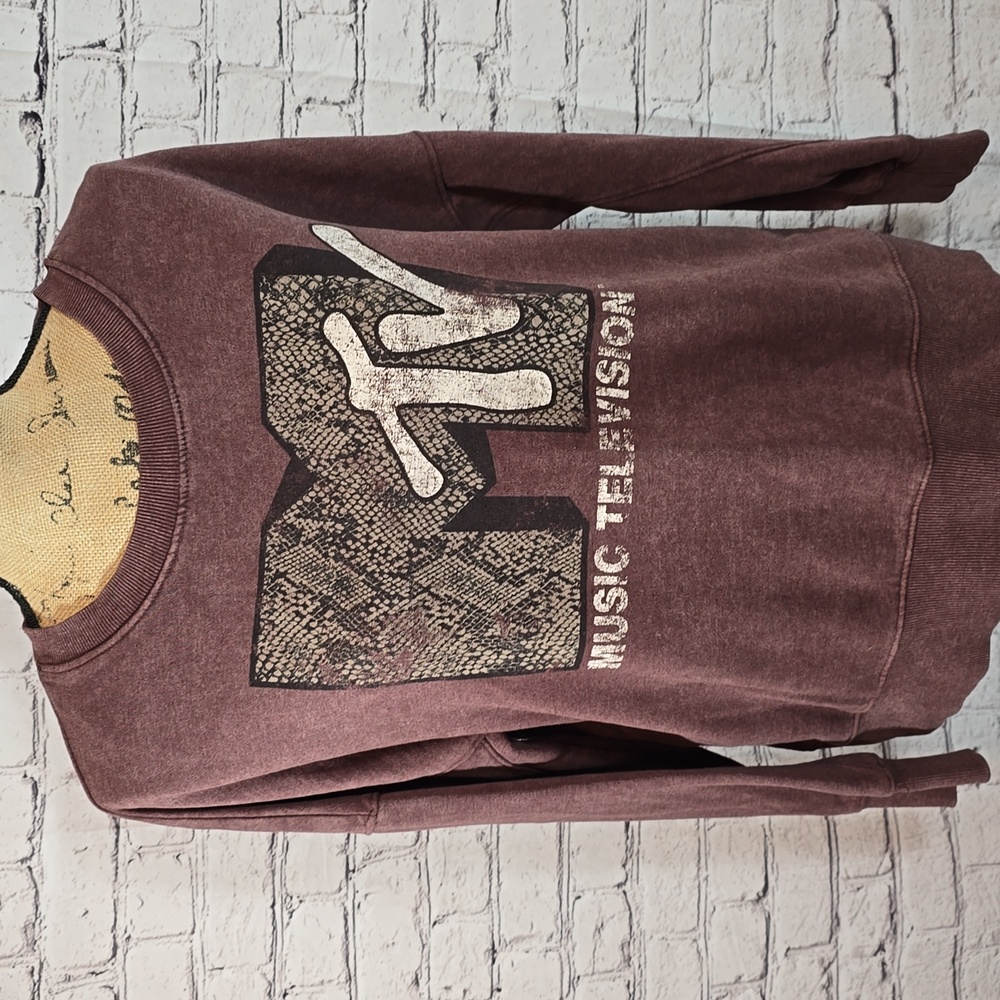 Rock & Republic Burgundy MTV Sweatshirt Snakeskin Logo Size M